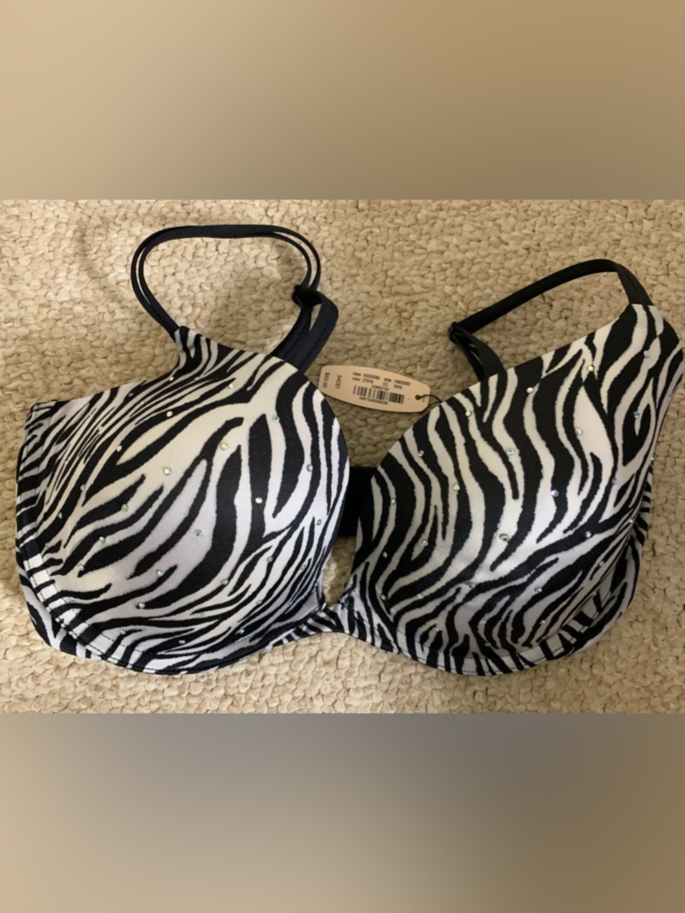 Victoria’s Secret Zebra Print Underwire Bra w/Rhinestone Accents - 34DD